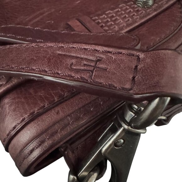 She+Lo Leather Burgundy Crossbody Shoulder Bag Adjustable Strap Flap Studded - Picture 8 of 10